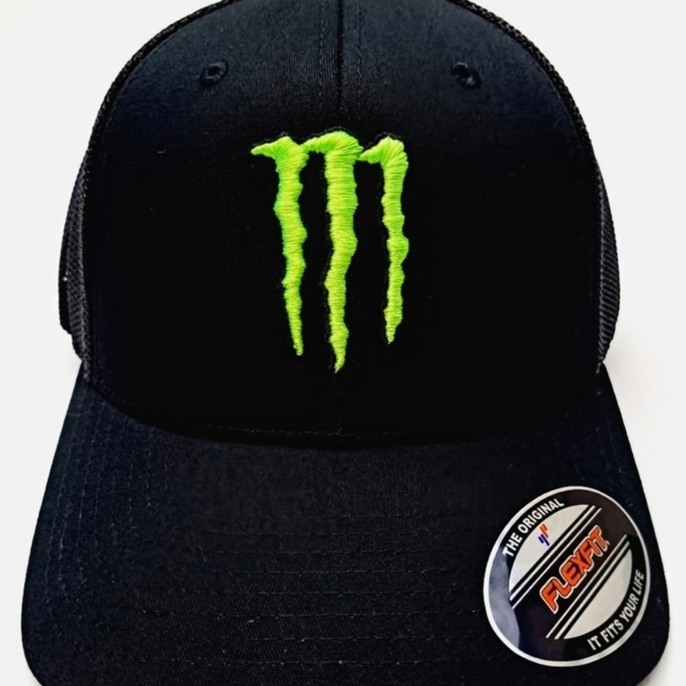 OSFM Flex fit Monster Energy Trucker Mesh Snapback Hat Black Racing MX SXS Cap